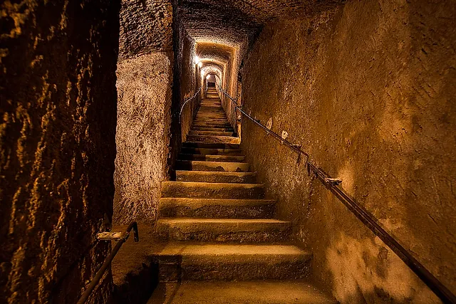 Die Tufftreppe am Haupteingang der Galleria Borbonica, Neapel